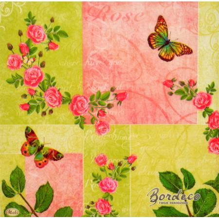 Serwetka decoupage firmy MAKI róża różowa duża 33x33cm